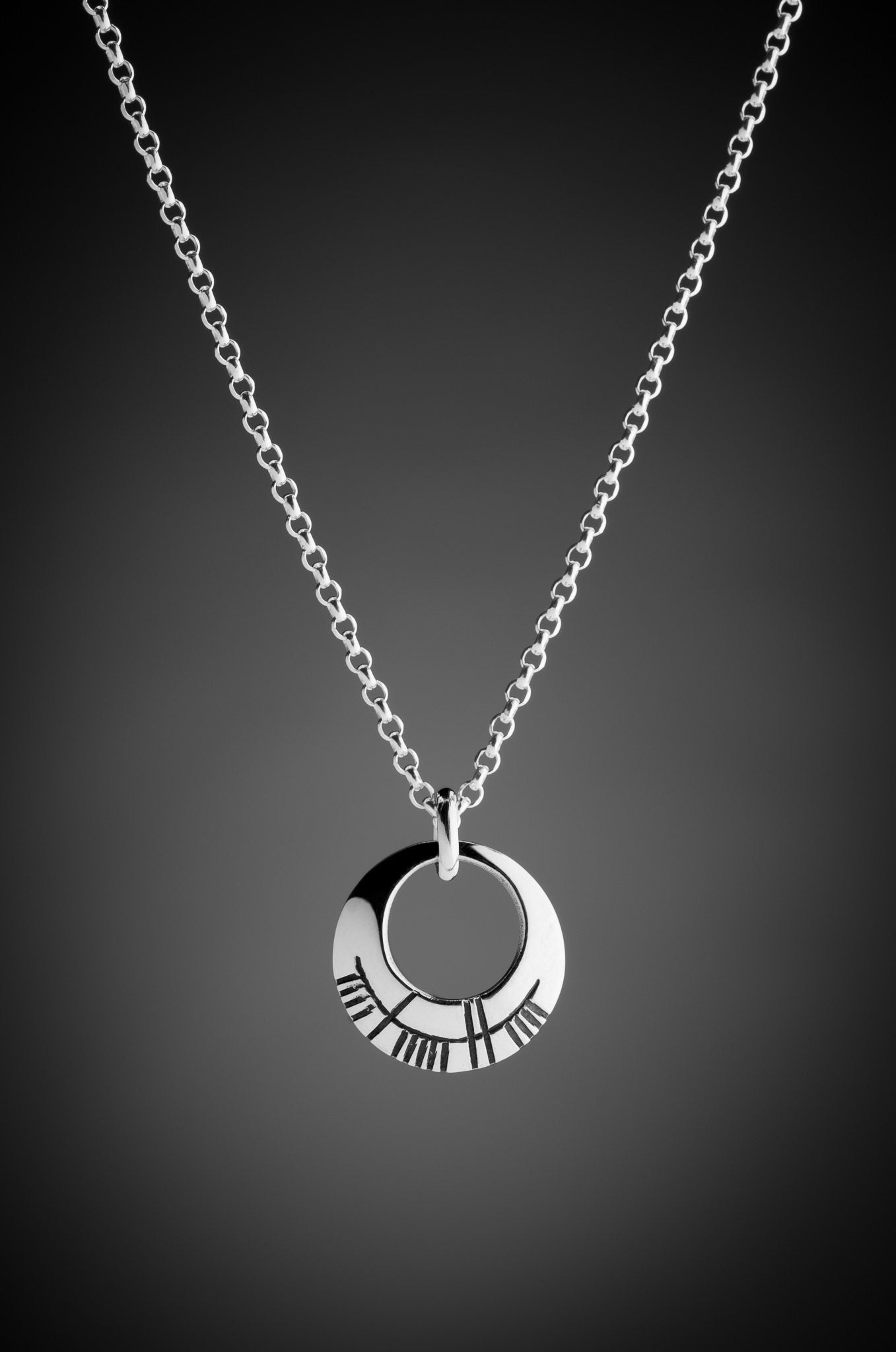 Ogham Necklace - Sterling Silver, Made in Ireland - Sterling Silver Ogham Engraved Heart Pendant