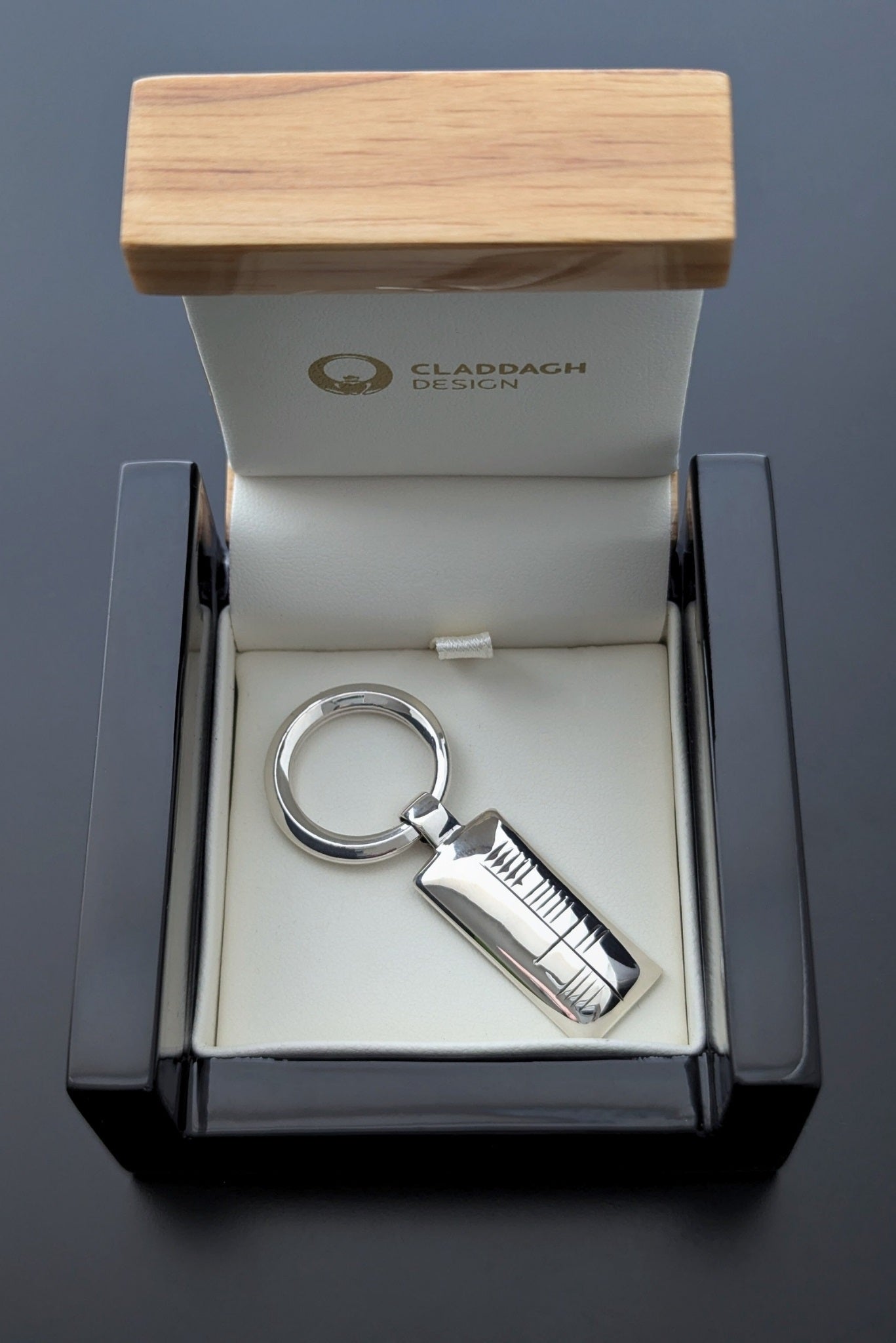 Ogham Family Keychain in sterling silver in presentation box