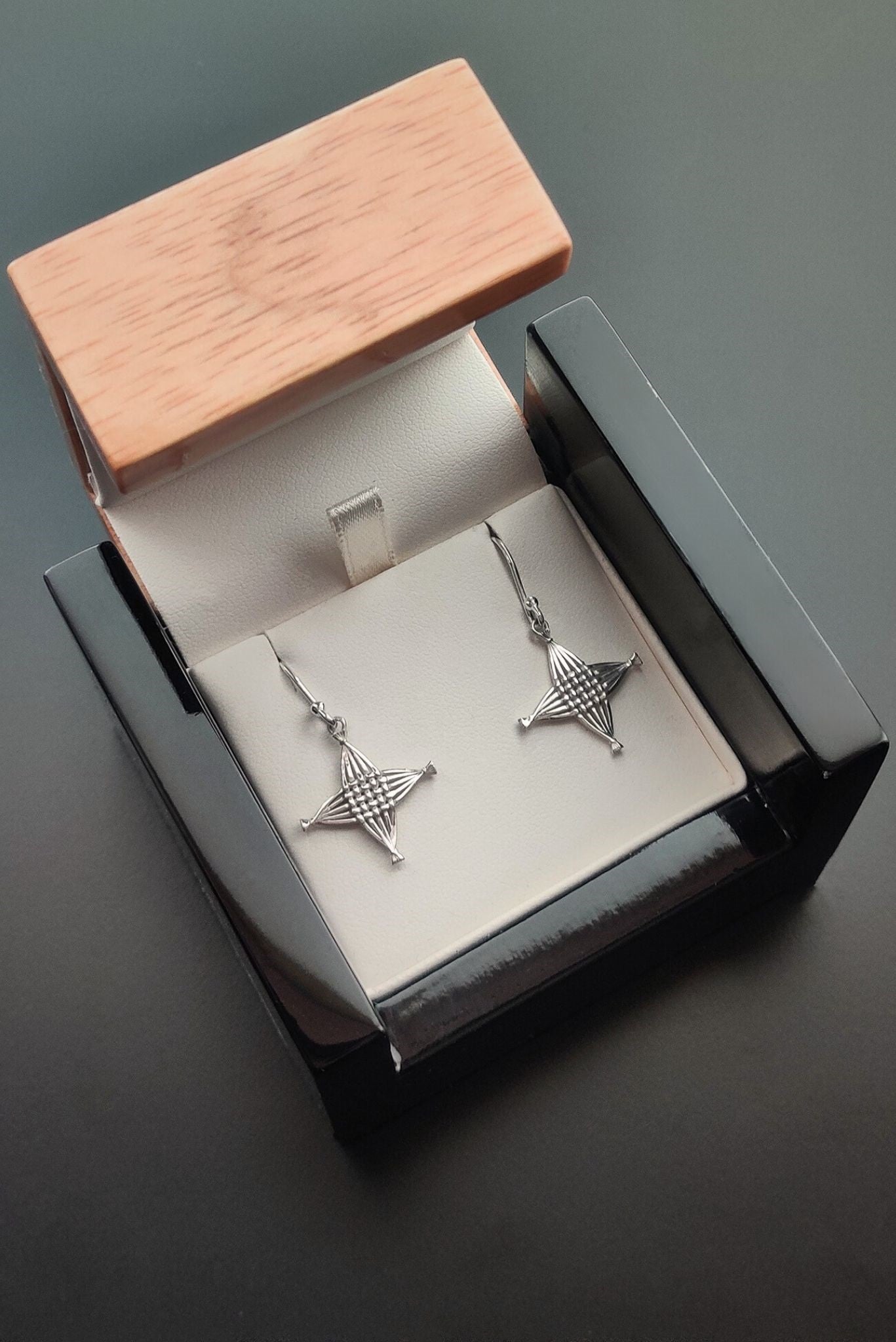 Silver st brigid's cross earrings in gift box